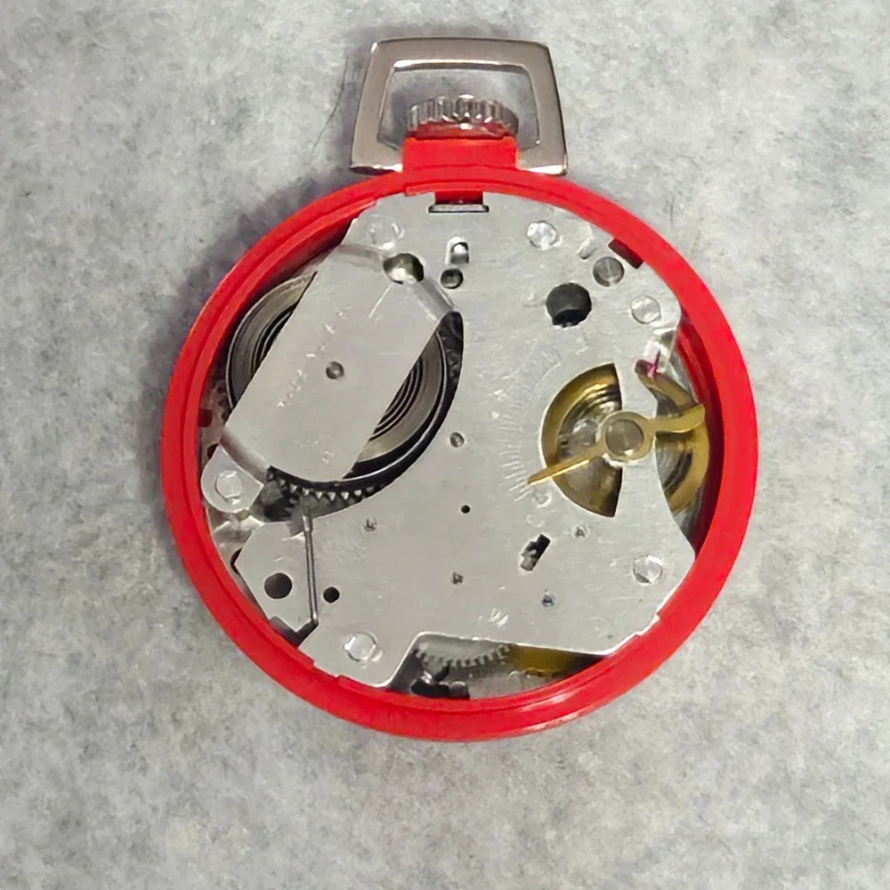 BRADLEY Mickey Mouse Pocket Watch Vintage 1970s Red Original Box Parts Repair